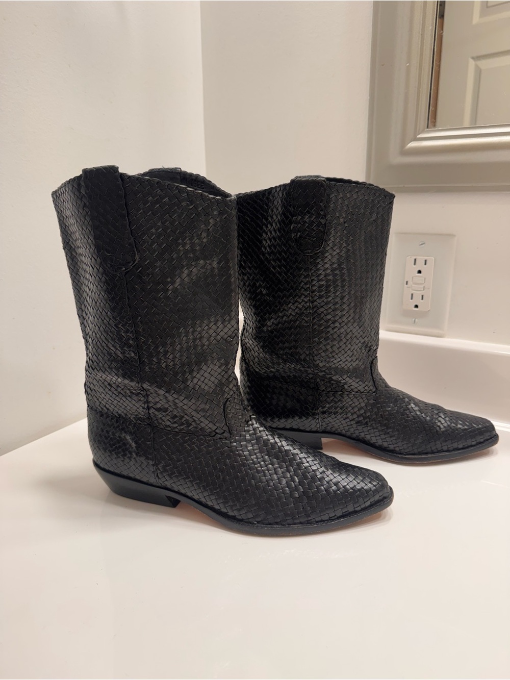 Cole Hagan Black Woven Leather Cowboy Boots